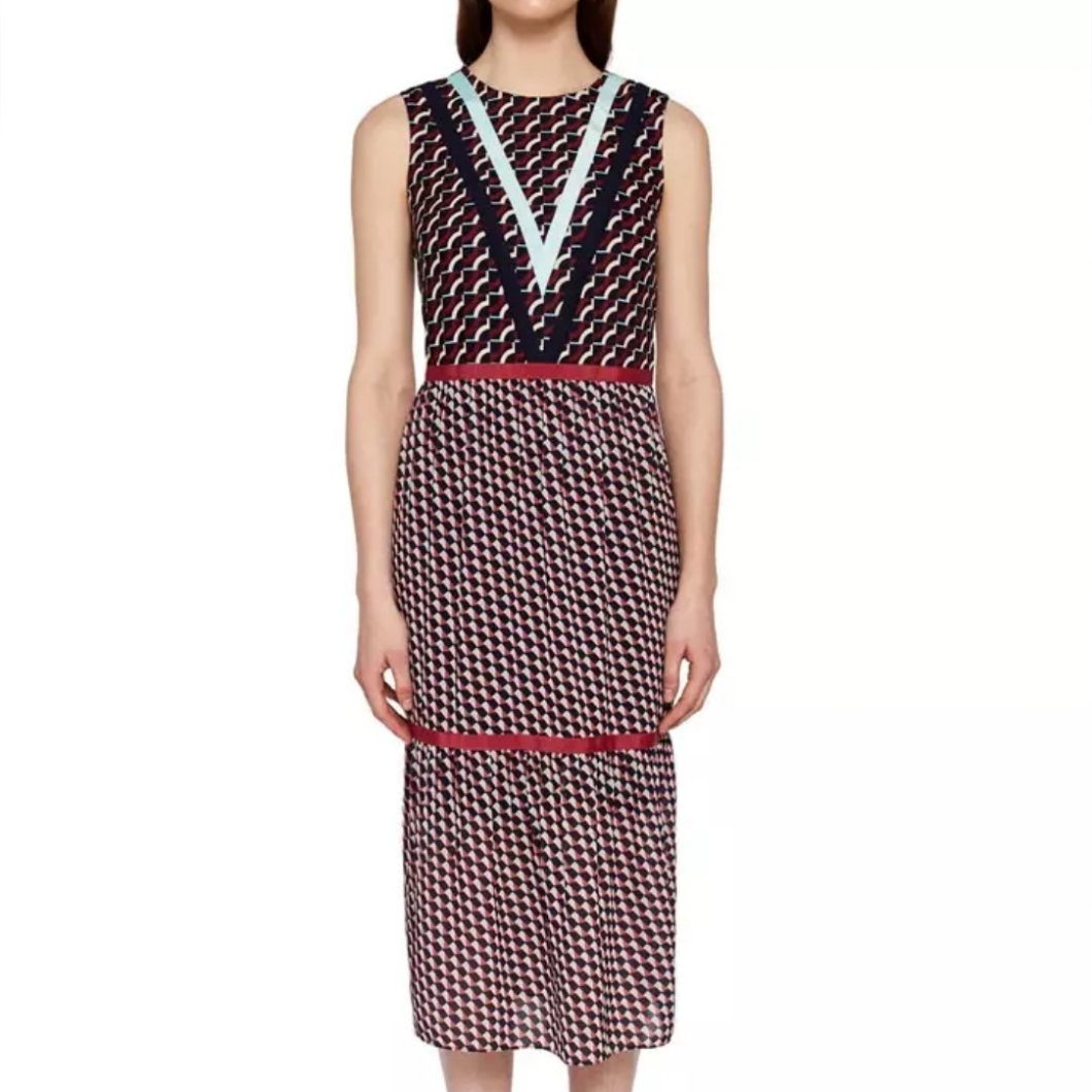 Designer Ted Baker Maxi Dress Geometric Print Sleeveless Lightweight Size S